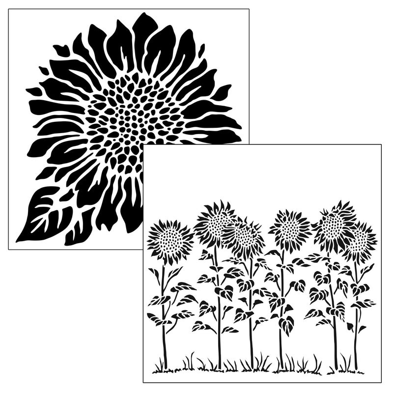 The Crafter's Workshop The Crafterâ€™s Workshop - Reusable Floral Stencil for Painting and Crafts â€“ Whimsical and Joyful Blooms for Creative Projects â€“ 2 Pk, 6" x 6" â€“ Joyful Sunflower/Sunflower Meadow - Image 1